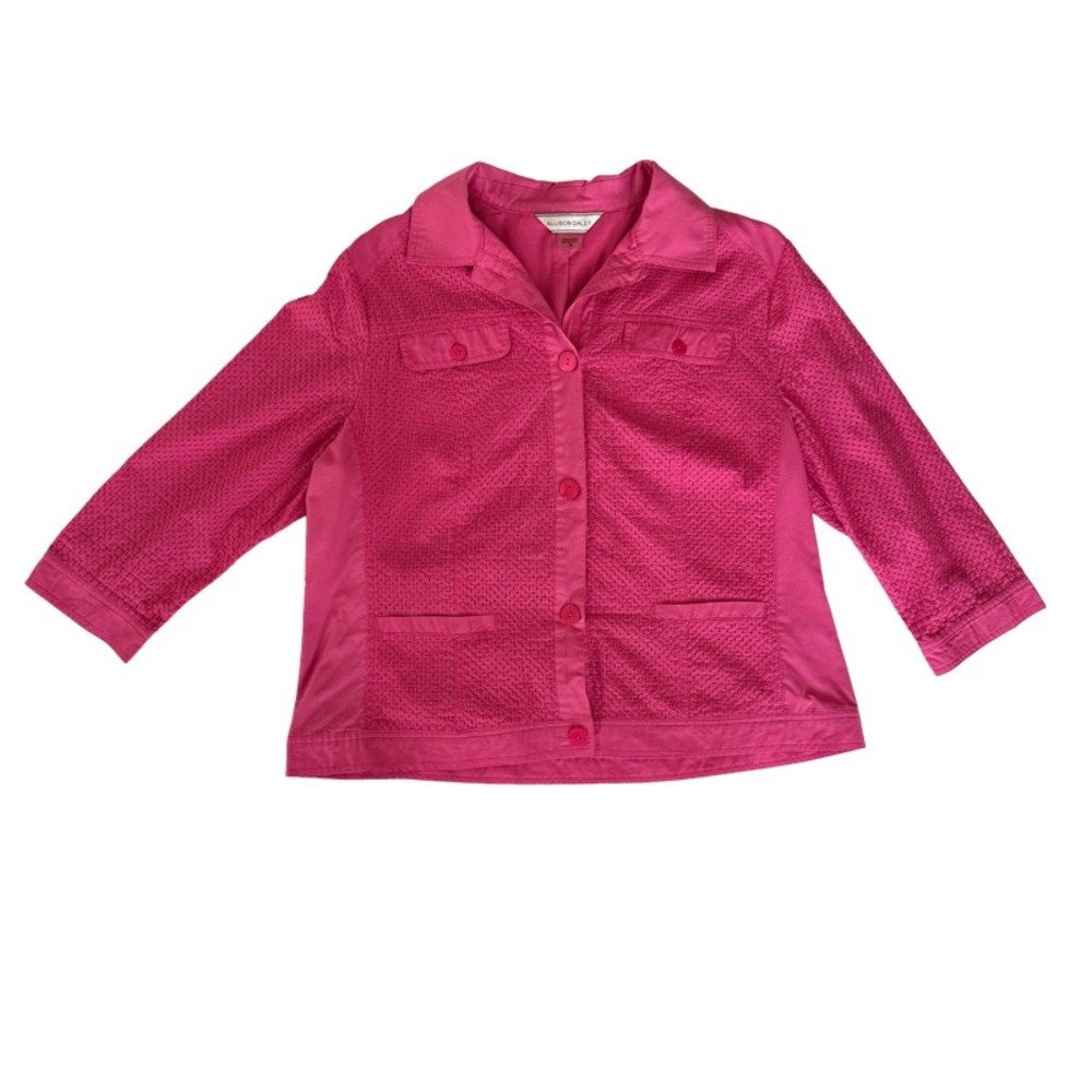 ALLISON DALEY Pink Textured Button Front Jacket Women Size‎ 16 Spring Church - Picture 13 of 15
